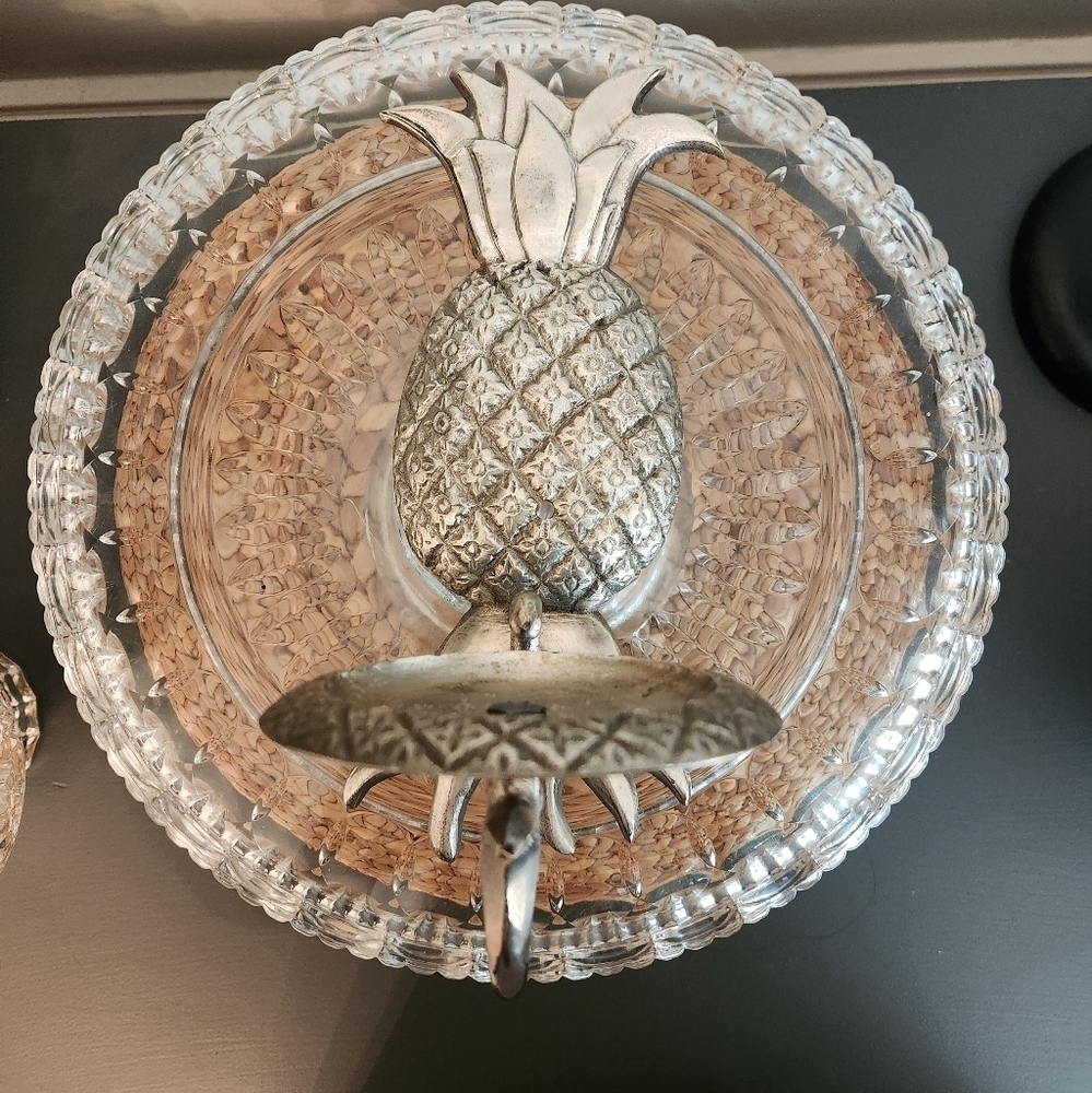 🍍Vintage Heavy Metal Pineapple‎ 🕯 Candle Sconce Pewter - Picture 2 of 11